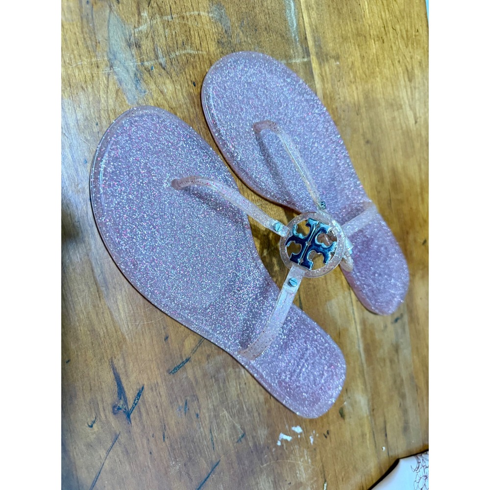 Tory Burch Mini Miller Jelly Thong Sandals Womens 10 Pink Glitter Flip Flop